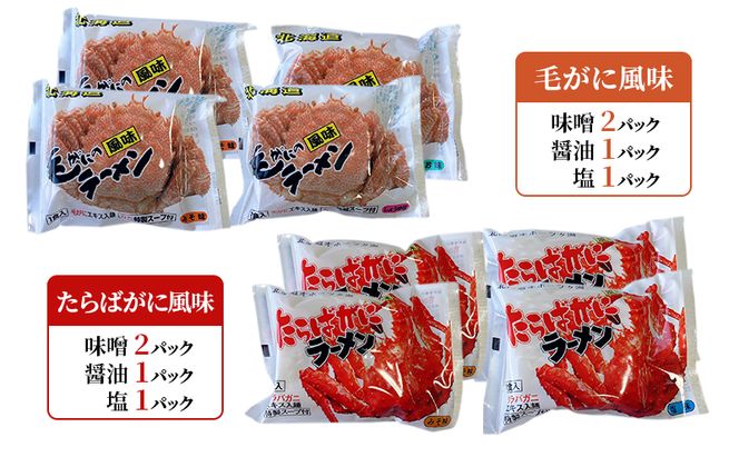 ラーメン 定期便 3ヵ月北海道オホーツク毛がに・たらばがに風味ラーメン(乾燥ラーメン8食セット) らーめん 乾麺 ノンフライ麺 かに カニ スープ付き
