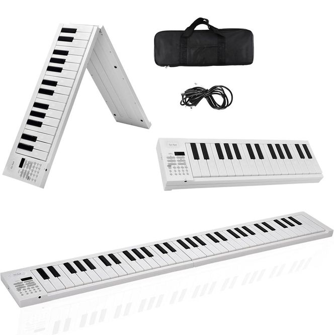 折りたたみ 電子ピアノ 61鍵盤 日本語表記 充電式 ワイヤレス 入門用 初心者 大人 子供 電子キーボード 電子 ピアノ キーボード 折りたたみ式 折り畳み 練習 楽器 録音 再生 リズム 音色 自動伴奏 スリム SunRuck SR-DP08F-WH