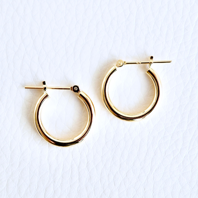 K18(18金) イエローゴールド 地金 フープ ピアス (直径15mm)シンプル 保証書付 SMK-2x15 242-020-b