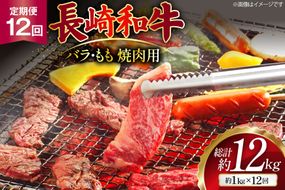 AJ573 【12回定期便】長崎和牛 焼肉セット 計約1kg バラ 霜降り(500g)・もも(500g) [ 肉 牛肉 和牛 高級 おいしい ステーキ肉 まるしん商会 黒牛 長崎県 島原市 ]