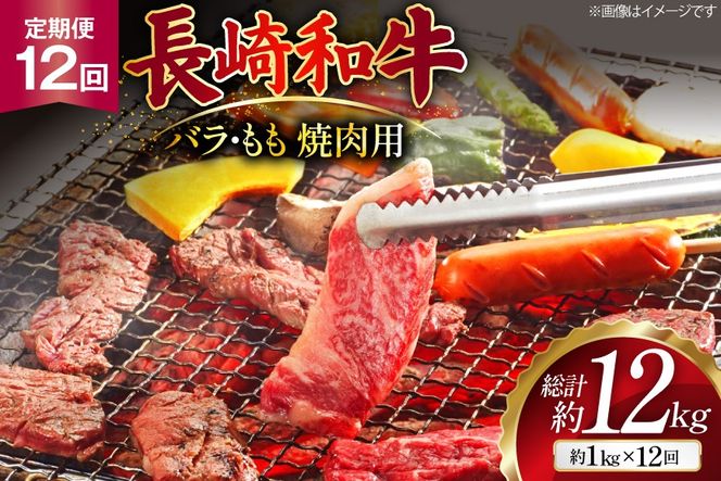 AJ573 【12回定期便】長崎和牛 焼肉セット 計約1kg バラ 霜降り(500g)・もも(500g) [ 肉 牛肉 和牛 高級 おいしい ステーキ肉 まるしん商会 黒牛 長崎県 島原市 ]
