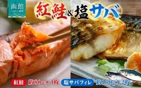 紅鮭切り身 3枚 塩サバフィレ 2枚 セット 紅鮭 鮭 サーモン さば 塩サバ フィレ フィーレ 鮮やか 赤色 身が厚い 濃厚 旨み 上品 脂 あっさり 甘塩 新鮮 絶妙 塩加減 脂の旨味 個包装 真空 冷凍 天然 海鮮 おかず お中元 お歳暮 弘成 北海道 函館市_HD214-009