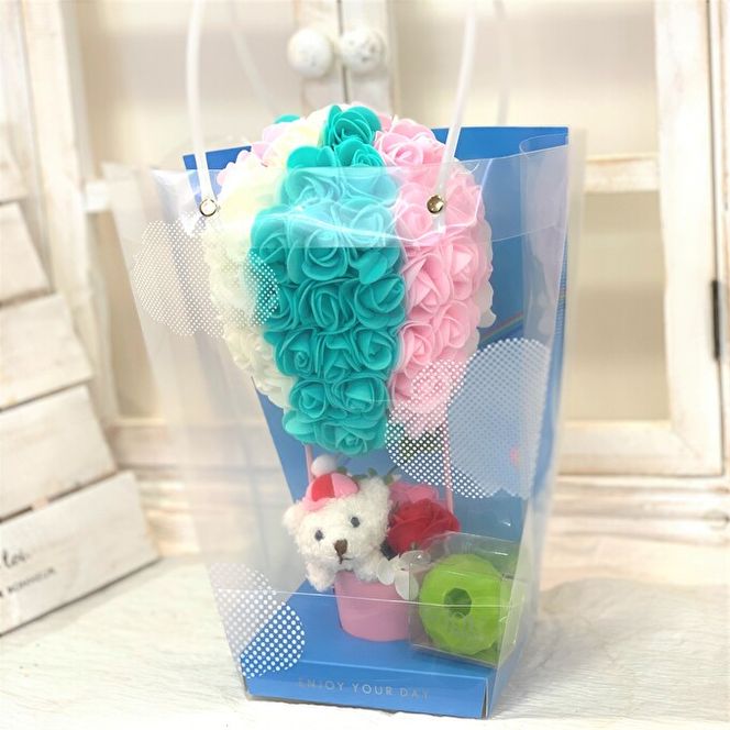 シャボンフラワー 気球にのったくまさん インテリア 雑貨 石鹸 どうぶつ 実用性 プレゼント 贈り物 母 お母さん 彼女 女友達 かわいい 