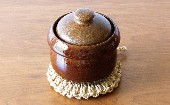 【萬古焼（ばんこやき）】きのこごはん鍋　アメ釉 2合