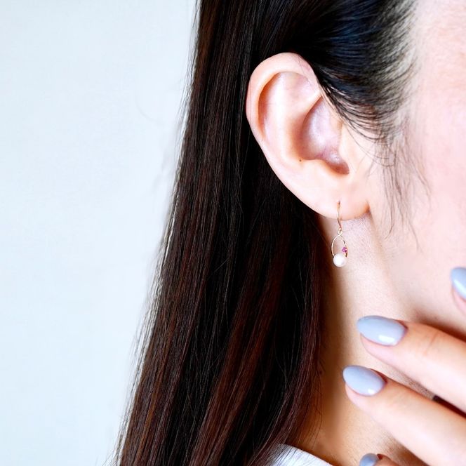 K10YG(10金) イエローゴールド 揺れる ルビー&パール ピアス 保証書付 G-034 242-044-a