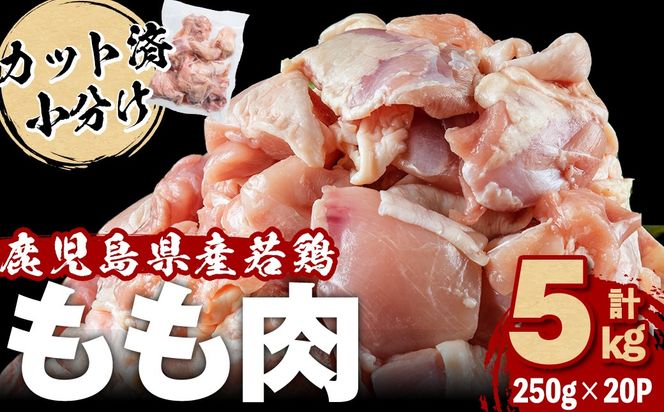 小分けで便利！鹿児島県産若鶏もも肉切身 計5kg(250g×20P) a9-048