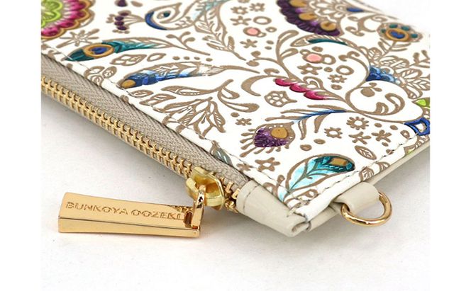 【文庫屋大関】すっきりカードケース　孔雀【皮革工芸品】 ファッション小物 雑貨 フラグメントケース 小銭入れ付き 収納 スマート 日本製 動物 鳥 クジャク 