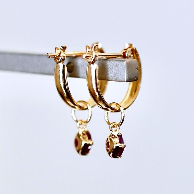 K18(18金) イエローゴールド 2WAY ピアス 地金 ロードライトガーネット フープピアス(直径10mm) 保証書付 SMK-5249 SWAD099-rgnt