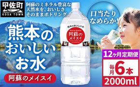 【定期便12ヶ月】熊本のおいしいお水 阿蘇のメイスイ 2L×6本（1ケース）（共通返礼品・御船町） - 天然水 水 飲料水 ミネラルウォーター 箱買い まとめ買い ペットボトル 飲料 ウォーター 軟水 防災グッズ 防災 備蓄 ローリングストック ストック 熊本県