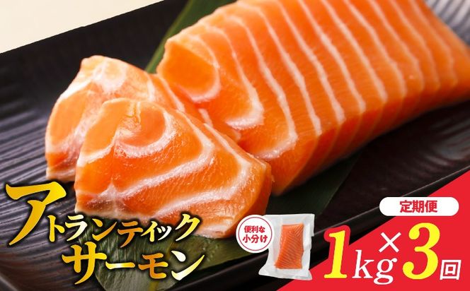 nbjZ0005 【定期便】アトランティックサーモン 1kg 刺身用ポーション 全3回【小分け 真空パック 訳あり サイズ不揃い 刺身 海鮮丼 さーもん 鮭 さけ シャケ しゃけ 冷凍】