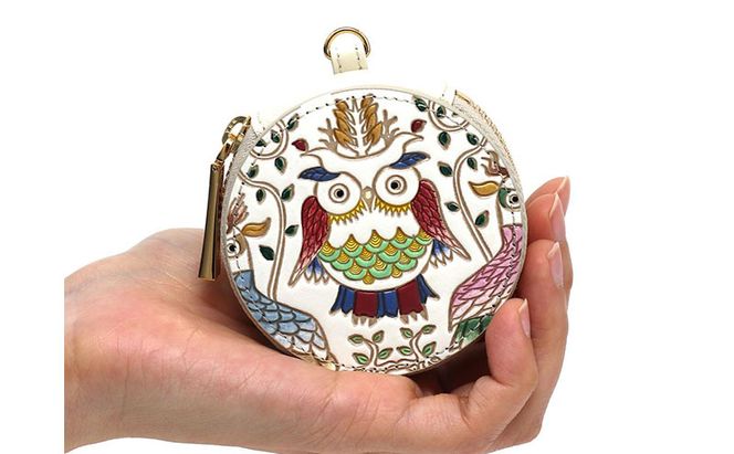 【文庫屋大関】マカロンポーチ ふくろう【皮革工芸品】 ポーチ ミニポーチ 小物入れ アクセサリー入れ イヤホン入れ 収納 保管ケース 手のひらサイズ  本革 革 皮革 工芸品 工芸 雑貨 ギフト プレゼント 日本製 東京