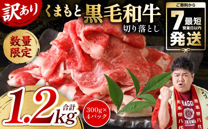 【訳あり】 くまもと黒毛和牛 切り落とし 1.2kg（300g×4） 黒毛和牛 牛肉 和牛 ブランド牛 ブランド和牛 訳あり牛肉 ブランド牛肉 牛肉切り落とし ブランド牛切り落とし 小分け 熊本県産 くまもと 国産 人気 毎月数量限定