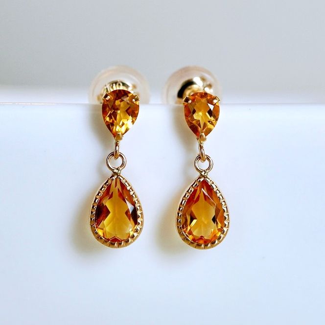 K10YG(10金) イエローゴールド 揺れる シトリン アンティーク ピアス 保証書付 SR-2261 242-050-b