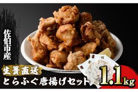 とらふぐ 唐揚げ セット (合計約1.1kg・ぶつ切り500g×1P 唐揚げ用300g×2P ヒレ10g) 魚 ふぐ 河豚 からあげ から揚げ 冷凍 生簀直送 佐伯 養殖 国産 大分県 佐伯市【EA18】【(株)トーワ】 [EA18]