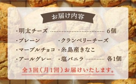 【全3回定期便】 定番 スコーン + 明太 チーズ スコーン 計 12個 セット 糸島市 / スコーン専門店キナフク 焼き菓子 焼菓子 洋菓子 スイーツ パン [AFA024] 洋菓子 焼き菓子 卵不使用 スコーン お菓子 自宅用 個包装 セット 詰め合わせ