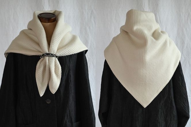 ストール 二重織地 オーガニックコットン 1点 [YK衣服製作室 山梨県 韮崎市 20745314] リバーシブル大判ストール 一点物 防寒 巻物 手作り ハンドメイド ファッション