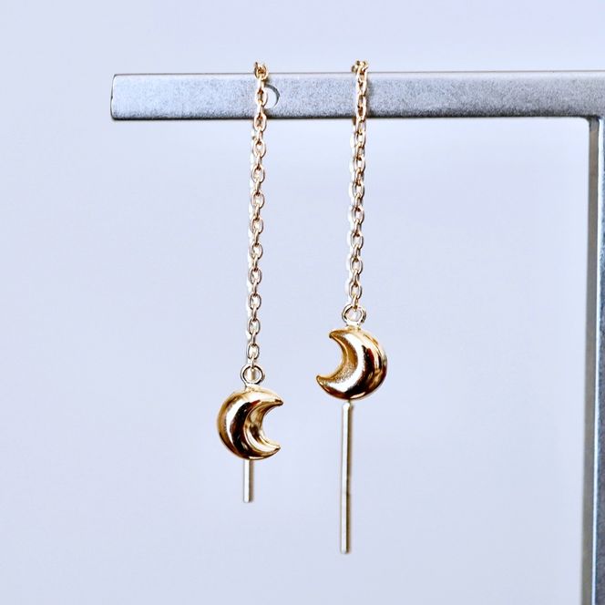 K18(18金) イエローゴールド 地金　月 三日月 ムーン チェーン ピアス 保証書付 SMK-5251 242-023-b