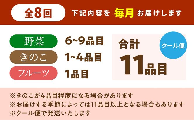 【毎月コース】野菜 キノコ 果物 11品目 詰め合わせ 8回 定期便  / 南島原市 / 吉岡青果[SCZ034]