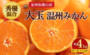 【先行予約】【秀優混合】紀州和歌山産 大玉 温州みかん 約4kg（箱込み） 2L～3L サイズ混合
