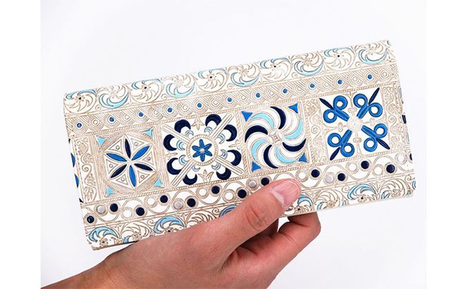 長財布 スッキリ大人の財布 束入れ 錦紗〈青〉 文庫屋大関 お札を折らない 財布 レディース レザー 本革 革 文庫革 薄い スリム 軽量 スリム財布 レディース財布 お財布 札入れ 札束入れ 日本製 東京 墨田区