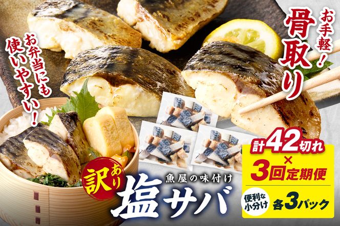 定期便3回【訳あり】魚屋の味付け骨取り塩サバ3パック（42切れ×3回/約3kg）※隔月 フィレ 切り身 骨抜き 冷凍 鯖 骨なし ふるさと納税 鯖 骨取り ふるさと納税 鯖 訳あり　TB00052