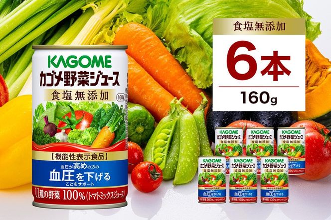 ns038-003　カゴメ 野菜 ジュース 食塩 無添加 160g × 6缶 100% 機能性表示食品 11種類の野菜 濃縮トマト 緑黄色野菜 野菜ジュース セロリ ビート レタス キャベツ ほうれん草 食塩不使用 無塩 缶 飲料 ドリンク とまと GABA 血圧 かごめ KAGOME 送料無料 那須塩原市