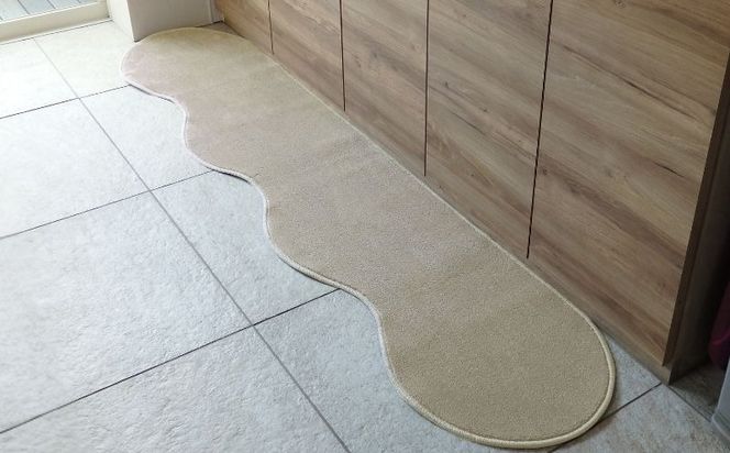 diw0169 北欧風キッチンマット ラグマットタイプ 45×270cm ピーナッツ型 アッシュベージュ 抗菌防臭 SEK 織人しきもの屋工房