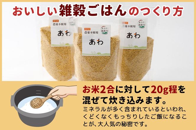 雑穀 あわ 計600g（200g×3袋） 農薬不使用 無農薬 ご飯に混ぜて炊くだけ 国産 国内産|kgrl-00022