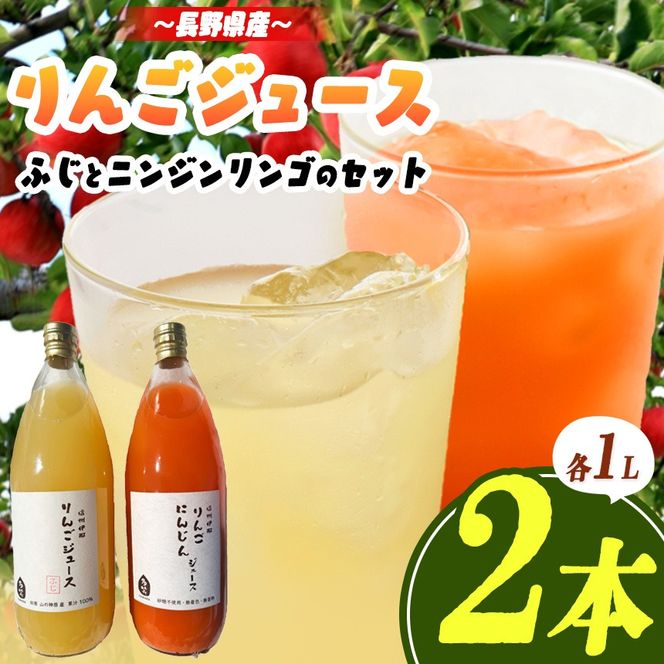 信州伊那産 りんごジュース 1000ml×2本（ふじ、ニンジンリンゴMIX）｜りんごジュース サンふじ にんじん 甘い 飲料 美味しい フルーツ 伊那 伊那産 長野県 ふるさと納税【008-27】