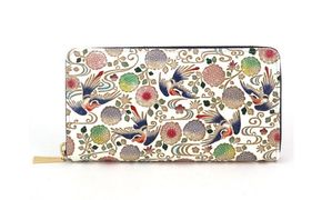 【文庫屋大関】 大容量　ぐるっとファスナーの長財布　花鳥【皮革工芸品】 ファッション小物 民芸品 