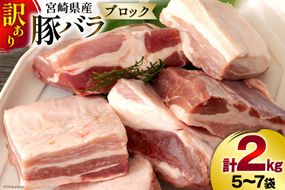 訳あり 豚肉 豚バラ ブロック 2kg 不揃い 5～7袋 [甲斐精肉店 宮崎県 美郷町 31as0053] 冷凍 宮崎県産 不揃い 煮込み 角煮 チャーシュー 丼 ポッサム 蒸し 揚げ 料理 真空包装 収納 スペース 蒸し豚 塊 かたまり 料理 調理 おかず