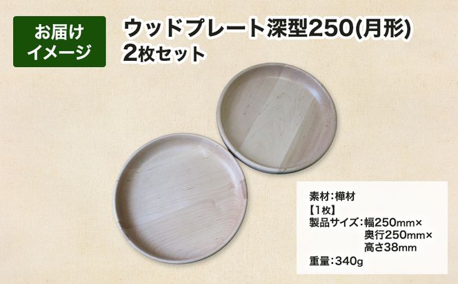 Woodplate ウッドプレート 深型250 (月形) 2枚 セット 食器 皿 工芸品 木製丸皿 ウレタン塗装 北欧風 天然木 プレート キッチン雑貨 ファミリー 来客用 取り皿 公益財団法人矯正協会月形地方事務所 送料無料 北海道 月形町
