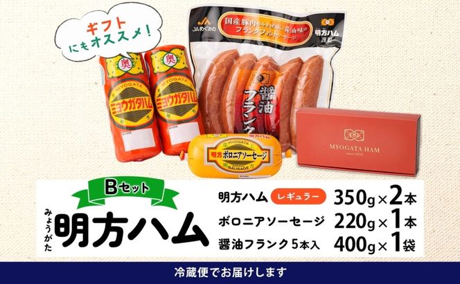 明方 ハム Bセット ボロニア ソーセージ フランクフルト JA ブランド 豚肉 お肉 国産 熟成 塩分 控えめ 豚腸 バーベキュー BBQ 加工品 お取り寄せ 贈答 ギフト 送料無料 めぐみの農業協同組合 岐阜県 美濃市