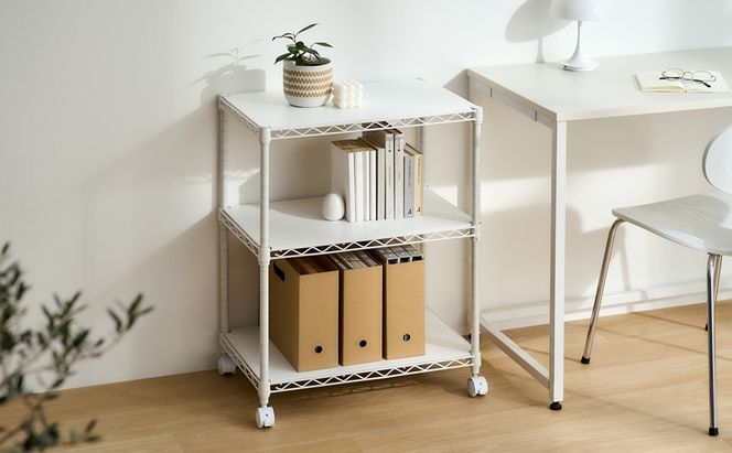 カラーメタルラック ウッドボード付き CMM-55073B ホワイト ラック 棚 おしゃれ キャスター キャスター付 収納ラック キッチン ウッドボード付き メタルラック メタル カラーラック 収納 リビング 寝室 かわいい アイリスオーヤマ 幅55