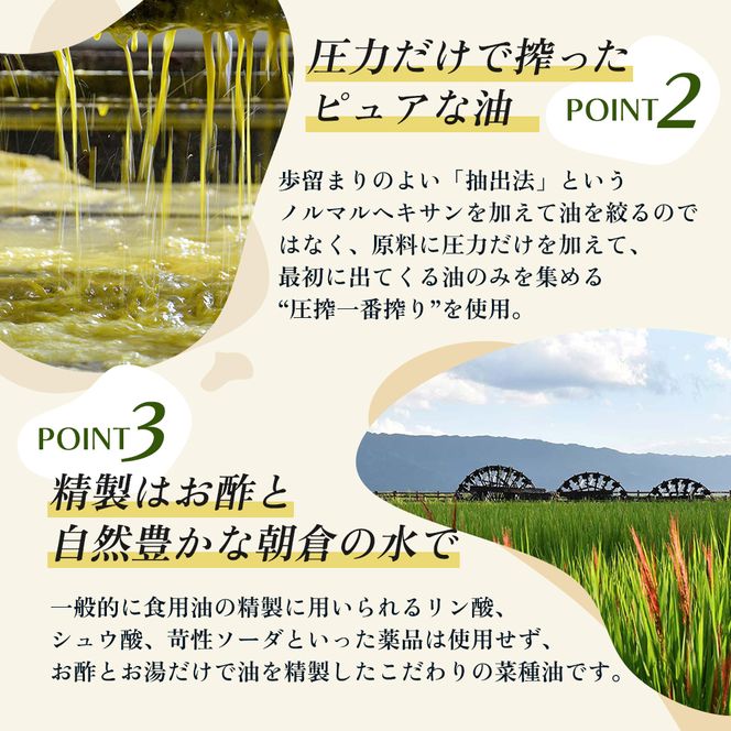 《コレステロールゼロ》菜種油 圧搾 一番搾り ギフトセット 1,250g × 3本 平田産業 油 （ サラダ油 純正 菜たね油 オーガニック ギフト プレゼント 贈答 食用油 植物油 調味料 健康食品 ドレッシング 揚げ物 天ぷら オイル ） 福岡県朝倉市 