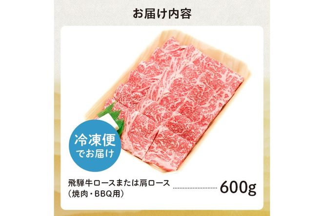 飛騨牛 ロースまたは肩ロース 600g (焼肉・BBQ用)【0091-007】