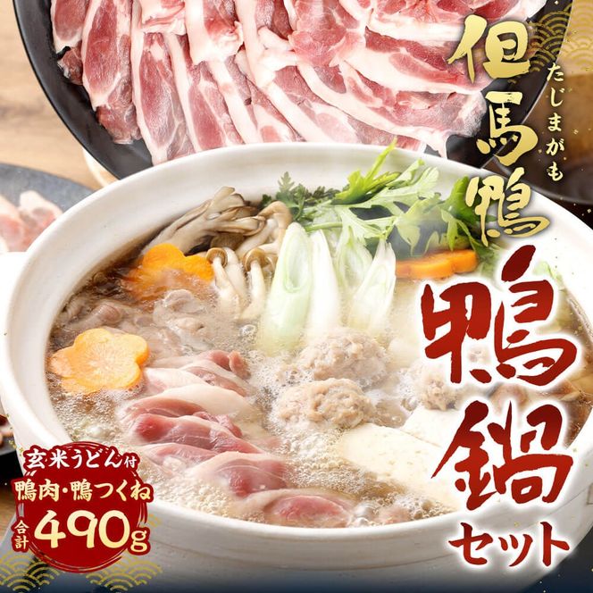 【ふるさと納税】「但馬鴨」鴨鍋セット（大） 玄米うどん付き 鴨肉 360g つくね 130g 計490g 20000円 2万円 玄米 うどん 2玉 出汁 ダシ つゆ 1200ml 鴨鍋 但馬鴨 鍋 セット お取り寄せ 国産 冷凍 【配送不可地域：離島】【1537944】 兵庫県 新温泉町 送料無料