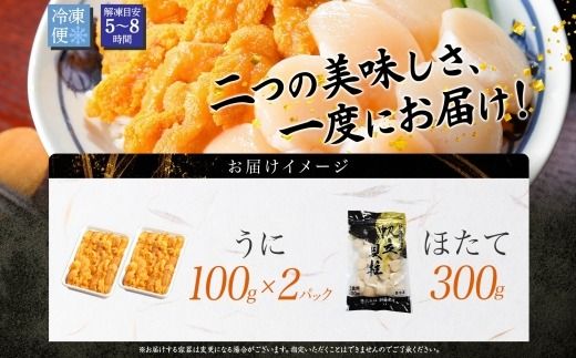 3077.うに ホタテ 豪華 海鮮 セット 4人前 ウニ チリ産 冷凍 200g ほたて 300g 雲丹 帆立 丼 刺身 送料無料 北海道 弟子屈町