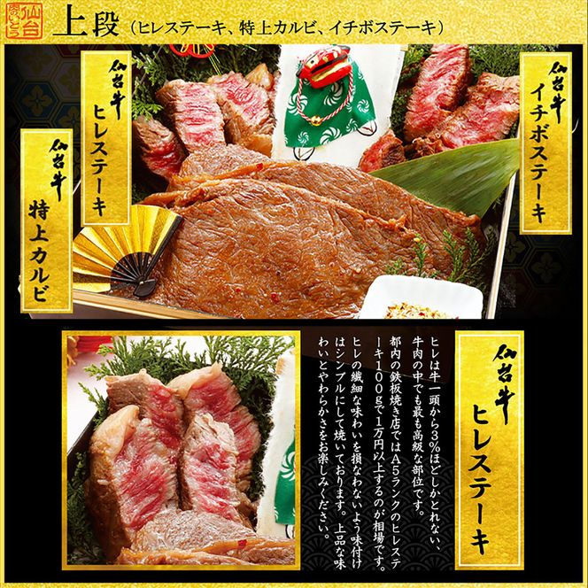 肉のいとう 最高級A5ランク 仙台牛 お肉のおせち 3段重（5～7人前）【食品 惣菜 おせち料理 御節 お取り寄せグルメ 加工食品  年内発送 2027 期間限定】 041009_AP011