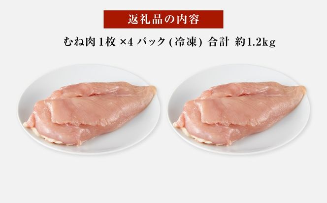 紀州うめどり むね肉 4枚 合計 約1.2kg セット 冷凍 鶏肉 鶏 地鶏 肉    EQ02