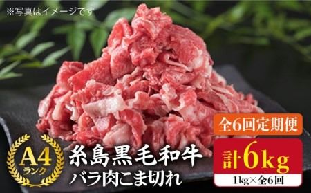 [全6回定期便]糸島黒毛和牛 バラ 肉 こま切れ 1kg × 6回 (牛丼 / 肉じゃが 用)[糸島][糸島ミートデリ工房] [ACA161] 黒毛和牛 牛肉 バラ コマ切れ 焼肉 焼き肉 牛丼 小分け 切り落とし 赤身