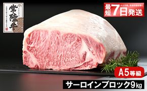 K2418 <最短7日発送> 常陸牛(ひたちぎゅう) A5等級 サーロインブロック 9kg