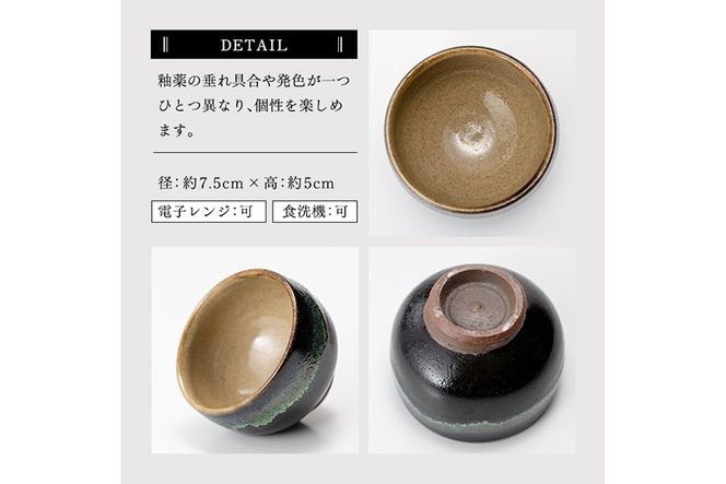 a115 姶良市の伝統工芸品「龍門司焼」黒釉青流しの土瓶と湯呑み(5個セット)【龍門司焼企業組合】陶器 食器 急須 湯のみ セット