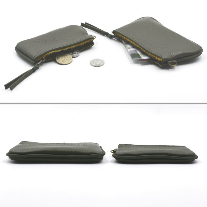 益子の革工房maharoのファスナーコインケース・カードケースセット　オリーブグリーン｜栃木県 益子町 ふるさと納税 コインケース カードケース 2個セット 牛革 手作り（AX133-6）