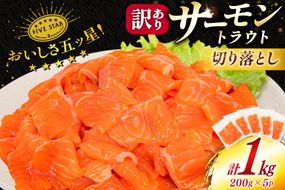 訳あり サーモン トラウト 切り落とし 総重量 1kg 200g×5p [カネダイ 宮城県 気仙沼市 20565178] 魚 魚介類 刺身 小分け 冷凍 鮭 さけ 海鮮 生食用 真空パック さけ サケ 食品 生食 サーモントラウト 手巻き寿司 丼 海鮮丼 カルパッチョ 個包装 お刺身