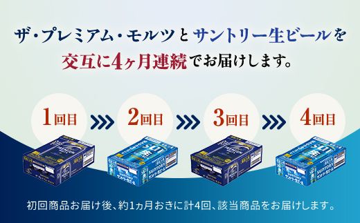 FK7-0511_【プレミアムモルツ・サントリー生ビール交互4回定期便】各350ml ×24本 熊本県 嘉島町 ビール ギフト 贈り物 酒 アルコール