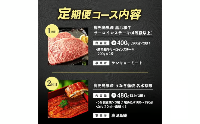 【定期便全3回】黒毛和牛・うなぎ・豚肉の豪華三選コース 志布志うんまか定期便 t0050-022