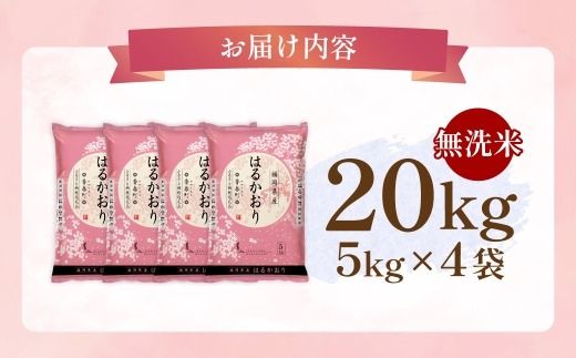 【 令和7年産 】 【 無洗米 】 はるかおり 20kg （ 5kg × 4袋 ） お米 米 こめ コメ 白米 白飯 飯 ご飯 おにぎり 和食 国産 福岡県産