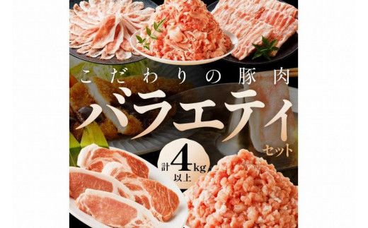 京都産こだわりの豚肉　バラエティセット 4kg以上 （ロースまたは肩ローススライス300g×2パック、バラスライス300g×2パック、トンカツ用（ロースまたは肩ロース）100g以上×４枚入り１パック、ミンチ500g×１パック、こま切れ500g×4パック）　TN00014