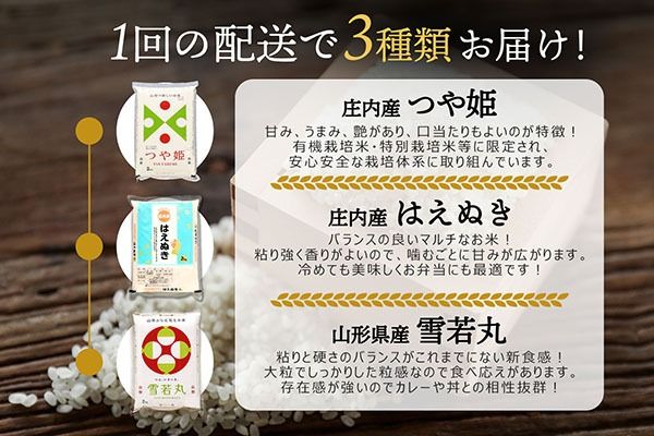山形のブランド米！食べ比べ 6kgセット 2kg×3袋 つや姫 はえぬき 雪若丸 令和7年産 2025年産 コシヒカリの原点、亀の尾発祥の地 庄内